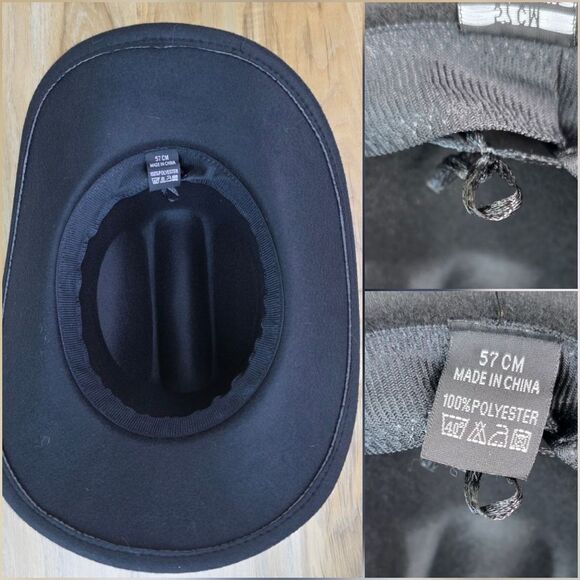 ☔️🩵Black & Rhinestone Band Wide Brim Cowgirl Hat Medium - Picture 12 of 15